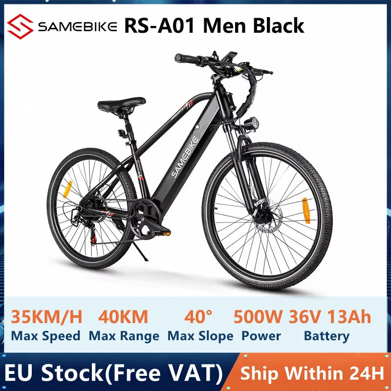 EU Stock Samebike RS-A01 Men Electric Bike 500W Motor 36V 13Ah Lithium Battery 35Km/h Max Speed 26 inch MTB Mountain Bicycle