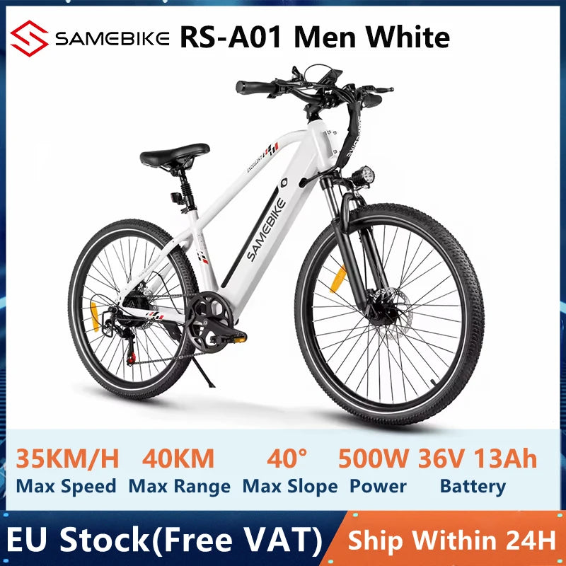 EU Stock Samebike RS-A01 Men Electric Bike 500W Motor 36V 13Ah Lithium Battery 35Km/h Max Speed 26 inch MTB Mountain Bicycle