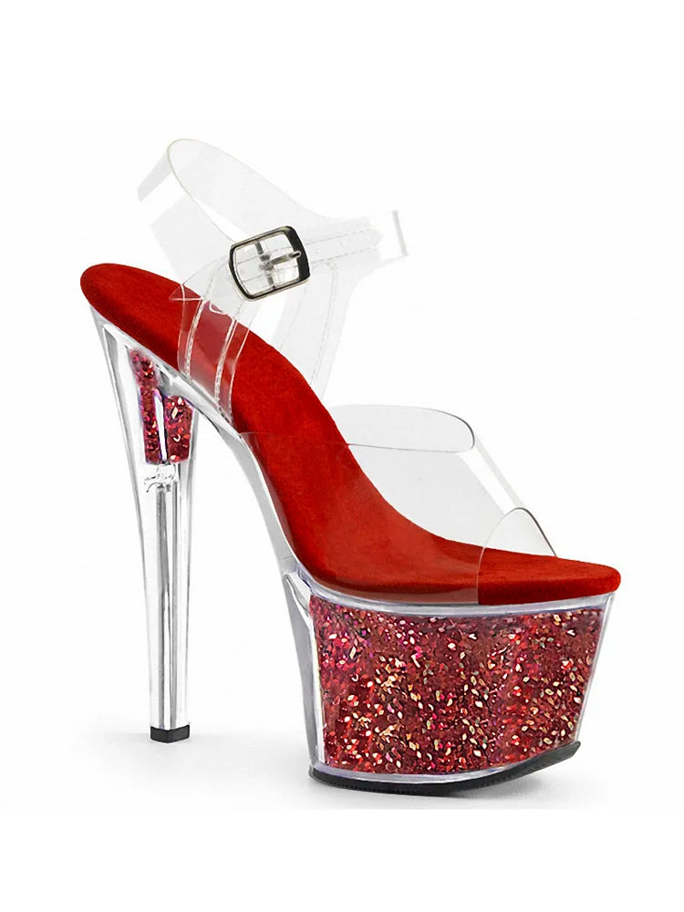 Exotic Elegant Sexy Fetish Flash 17cm Crossdresser Stripper Heels Bride Catwalk Platform Sandals Peep Toe 7Inch Women's Shoes