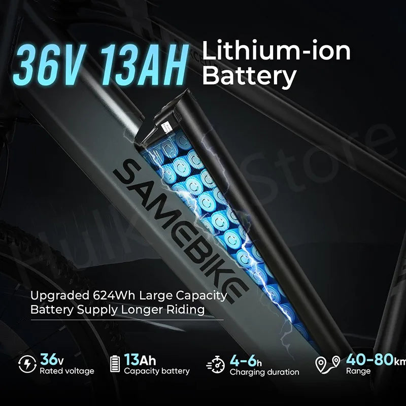 EU Stock Samebike RS-A01 Men Electric Bike 500W Motor 36V 13Ah Lithium Battery 35Km/h Max Speed 26 inch MTB Mountain Bicycle