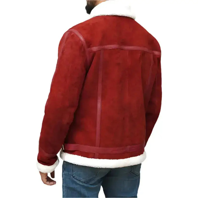 Men's Ryan Reynolds Spirited Red Suede Shearling Jacket – Holiday Edition-4